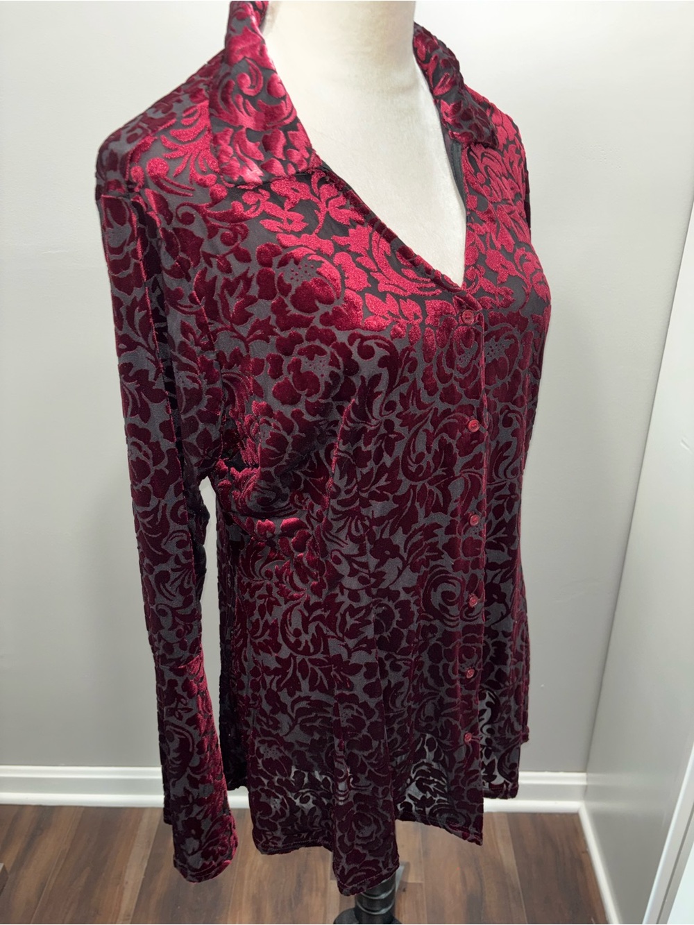 Ultra Pink Women's Burgundy Velvet Burnout Blouse